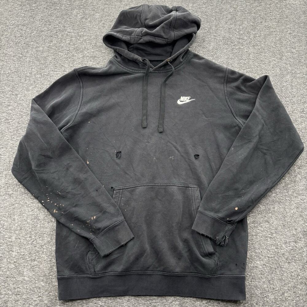 Vintage Y2K Nike Tag Swoosh Pullover Hoodie *Ultra Distressed Black Men’s Large
